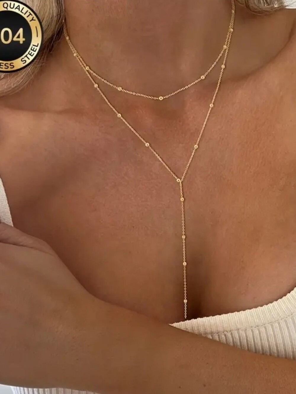 Gold Layered Lariat Necklace for Women - Elegant Drop Chain